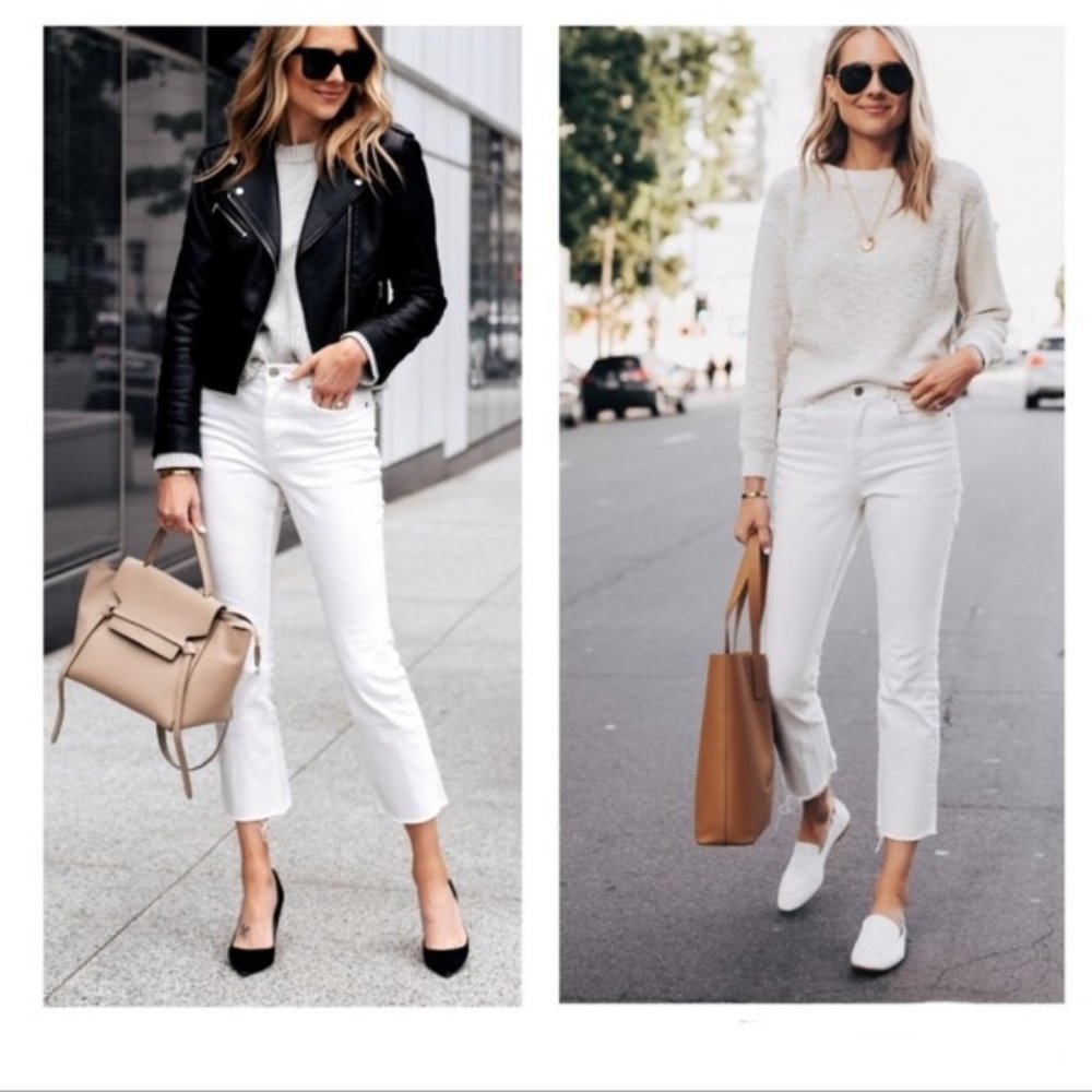 Everlane High Rise Kick Crop Raw Hem White Jeans EUC Size 27